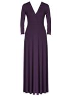 Romwe Deep V Neck Pleated Purple Dress