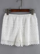 Romwe Elastic Waist Lace White Shorts