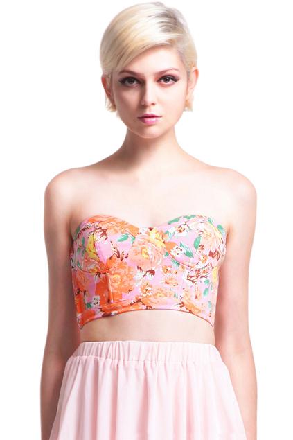 Romwe Pink Floral Print Bandeau
