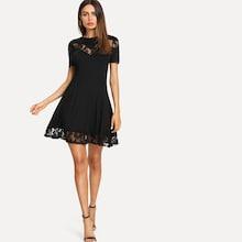 Romwe Lace Insert Fit & Flared Dress