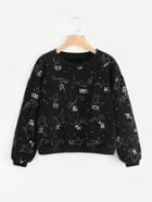 Romwe Drop Shoulder Constellation Print Rhinestone Sweatshirt