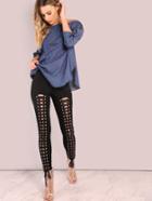 Romwe All Lace Up Skinny Pant