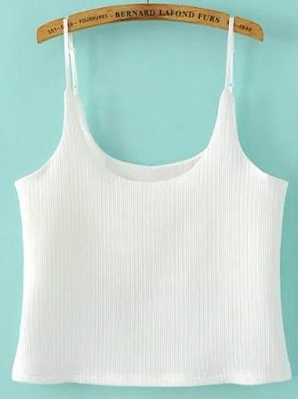 Romwe White Spaghetti Strap Casual Crop Top