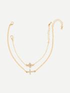 Romwe Rhinestone Detail Cross Design Link Bracelet Set