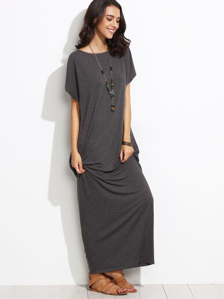 Romwe Heather Grey Batwing Cocoon Maxi Dress