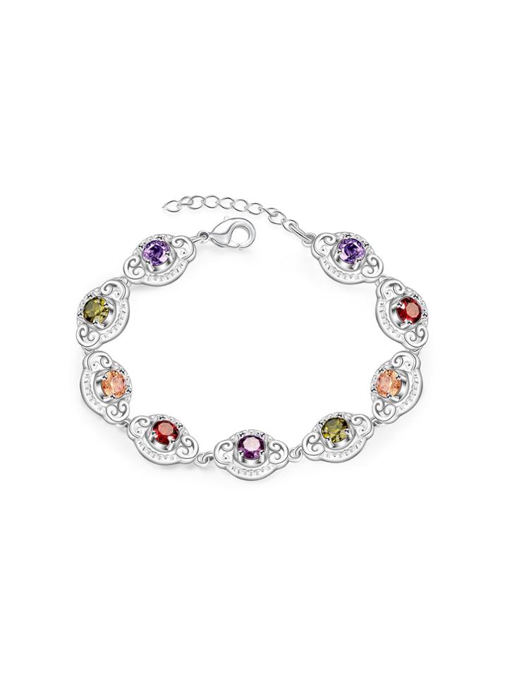 Romwe Gemstone Embellished Chain Bracelet