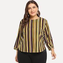 Romwe Plus Rainbow Striped Blouse