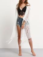 Romwe White Lace Fringe Long Top