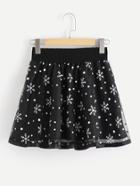 Romwe Snowflake Print Mesh Skirt