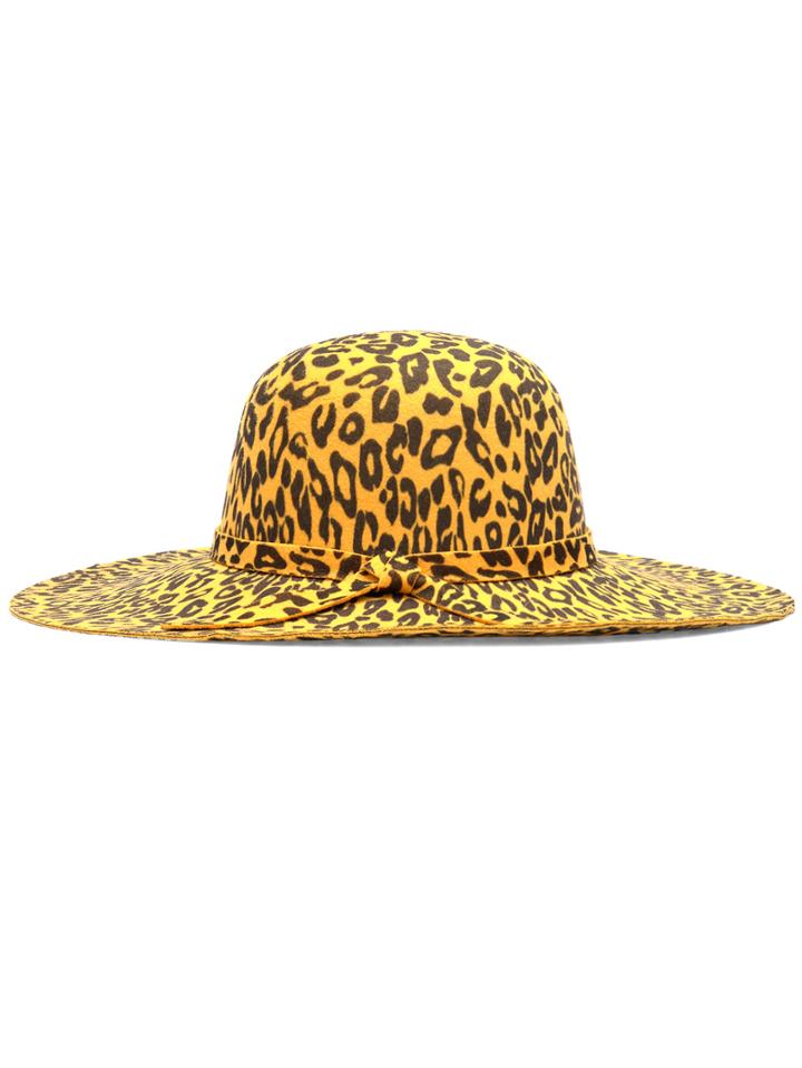 Romwe Yellow Leopard Print Bow Hat