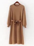 Romwe Self Tie Slit Back Rib Knit Dress