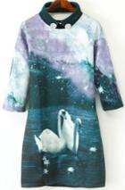 Romwe Swan Print Lapel Dress
