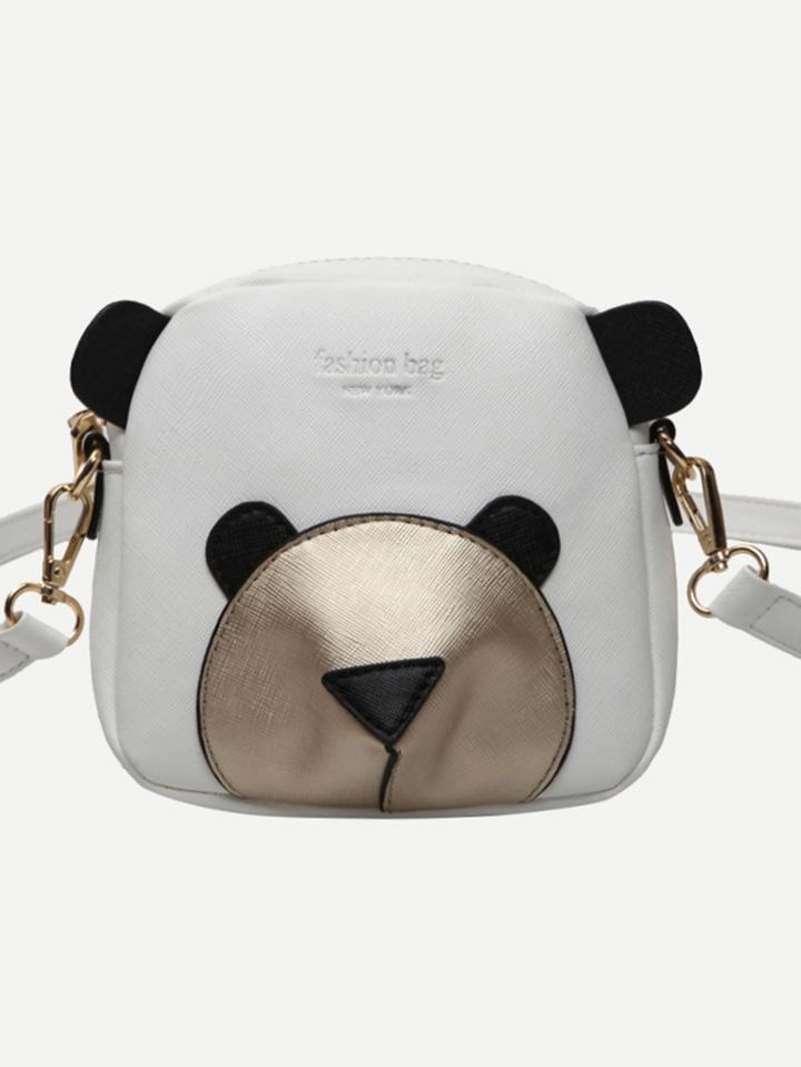Romwe White Faux Leather Bear Shaped Crossbody Bag