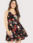 Romwe Flower Print Strappy Cami Dress