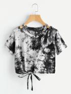 Romwe Water Color Cut Out Neck Knot Front Tee