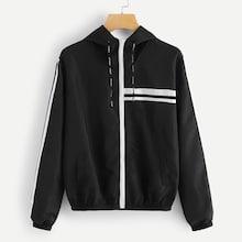 Romwe Striped Drawstring Jacket