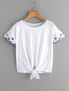 Romwe Ruffle Sleeve Knot Front Tee