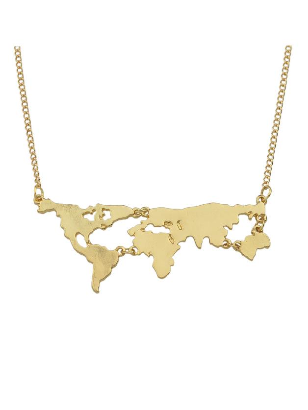 Romwe Gold Map Shape Pendant Necklace