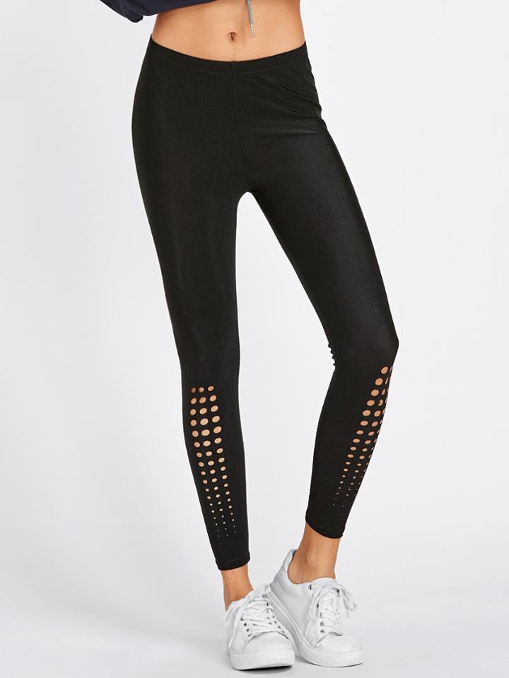 Romwe Polka Dot Print Elastic Waist Skinny Leggings