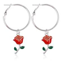 Romwe Hoop Drop Earrings With Rose Detail