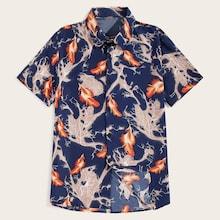 Romwe Guys Feather Print Curved Hem Shirt