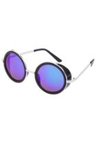Romwe Romwe Blue Lenses Black Round Sunglasses