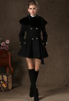 Romwe Black Lapel Long Sleeve Buttons Woolen Coat