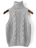 Romwe Grey Cable Knit Turtleneck Sweater Vest