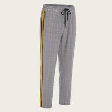 Romwe Guys Contrast Tape Side Plaid Pants