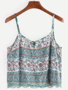 Romwe Lace Trimmed Flower Print Cami Top - Mint Green