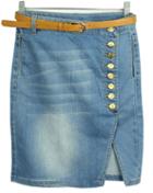 Romwe Blue Bleached Buttons Denim Skirt