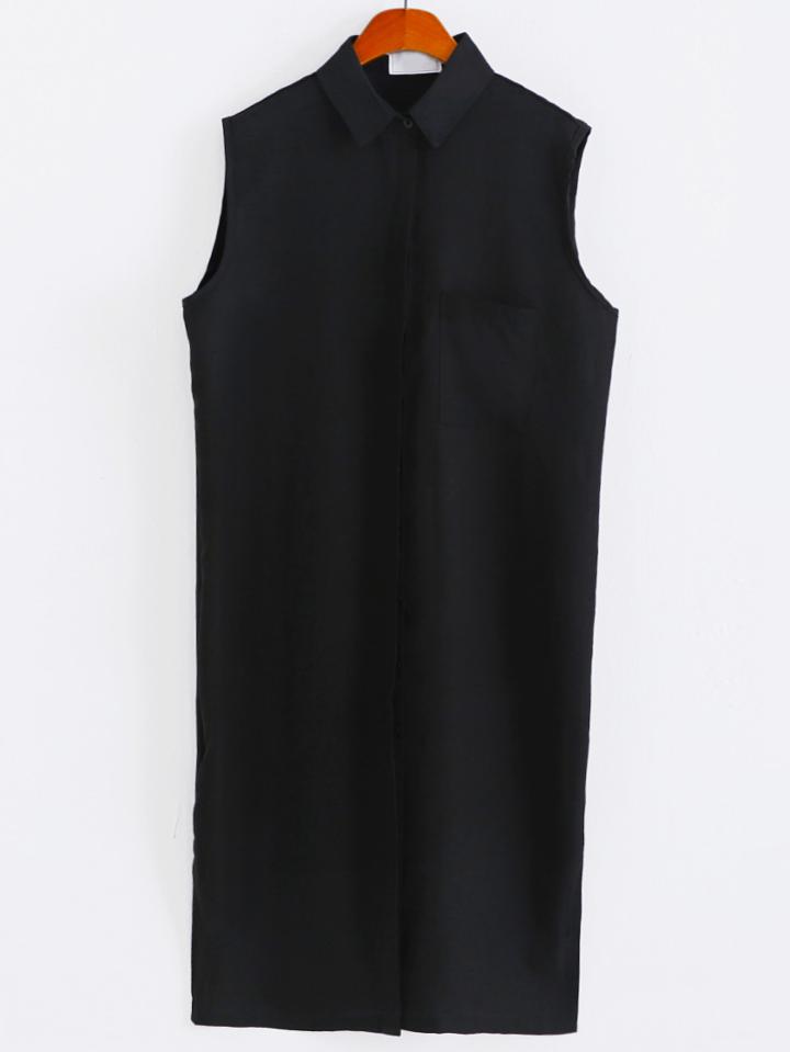 Romwe Lapel Buttons Split Side Blouse