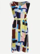 Romwe Color Block Tie Waist Pleated Dress