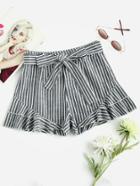 Romwe Self Tied Waist Layered Flounce Hem Shorts