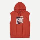 Romwe Guys Figure And Letter Hooded Top