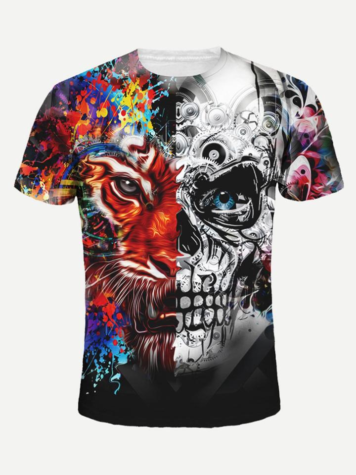 Romwe Men Halloween Skeleton Print Tee
