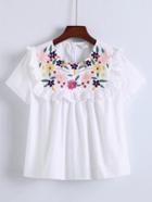 Romwe Flower Embroidery Tiered Top