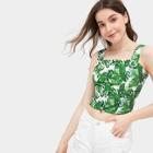 Romwe Plants Print Single Breasted Top