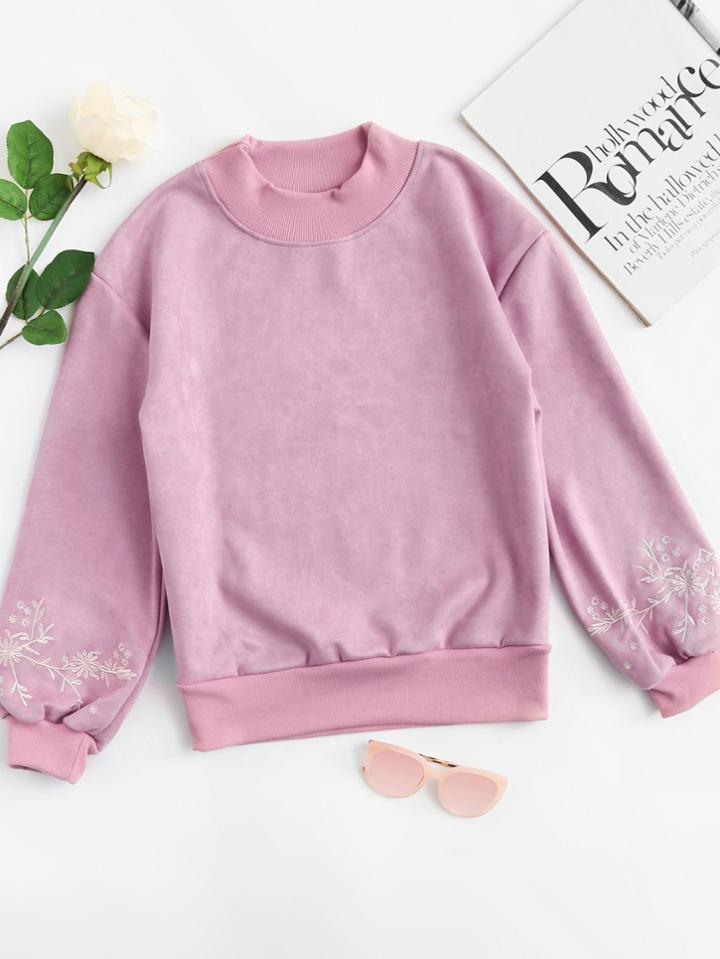 Romwe Floral Embroidered Sleeve Sweatshirt