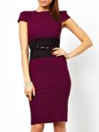 Romwe Contrast Lace Slit Sheath Purple Dress