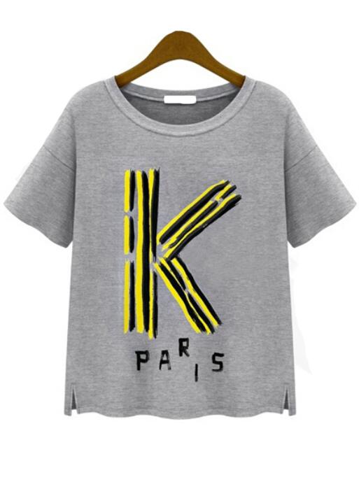 Romwe K Paris Print Loose Grey T-shirt