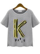 Romwe K Paris Print Loose Grey T-shirt
