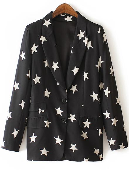 Romwe Notch Lapel Star Print Single-breasted Blazer