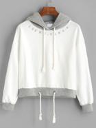 Romwe Contrast Letter Embroidered Drawstring Hoodie