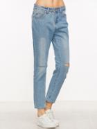 Romwe Light Blue Knee Ripped Jeans
