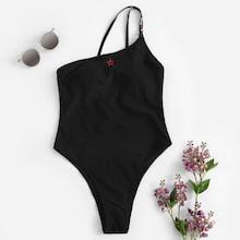 Romwe Letter Tape One Shoulder One Piece Swimsuit