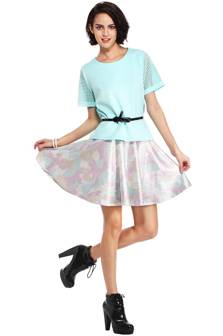 Romwe Romwe Sequin Camouflage Print Skirt