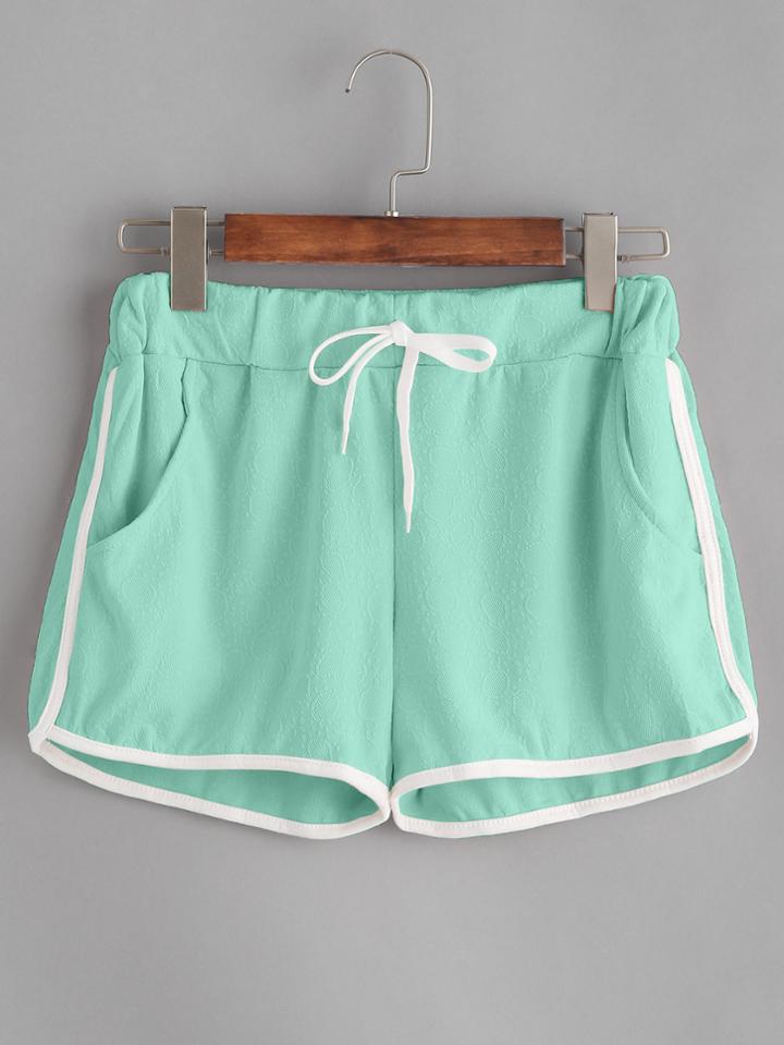 Romwe Tie Waist Contrast Trim Shorts
