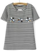 Romwe With Gemstone Striped T-shirt