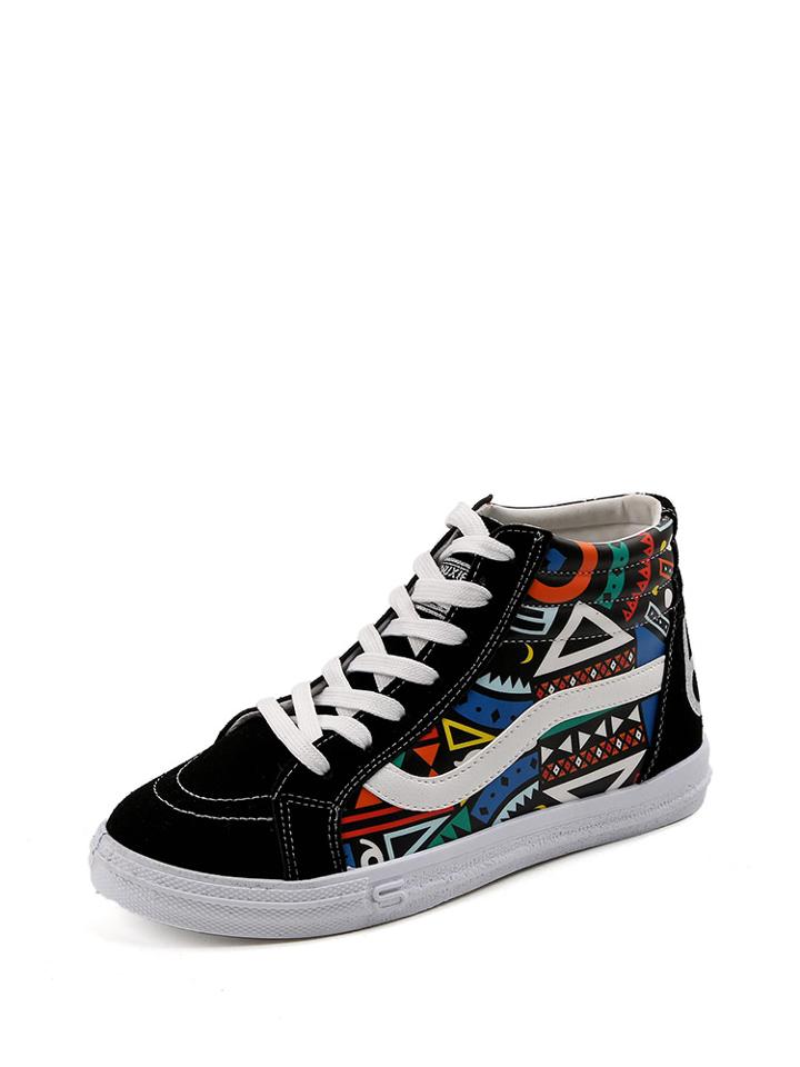 Romwe Abstract Pattern Lace Up Sneakers